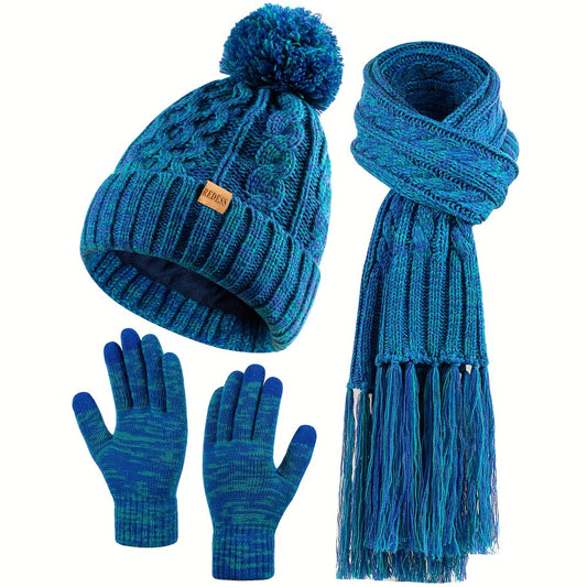 Winter Accessories Set - Hat Scarf Gloves for Women 3 Piece Warm Suede Touch Coordinated Cold - main product view