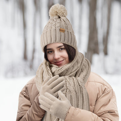 Winter Accessories Set - Hat Scarf Gloves for Women 3 Piece Warm Suede Touch Coordinated Cold - product detail view 8
