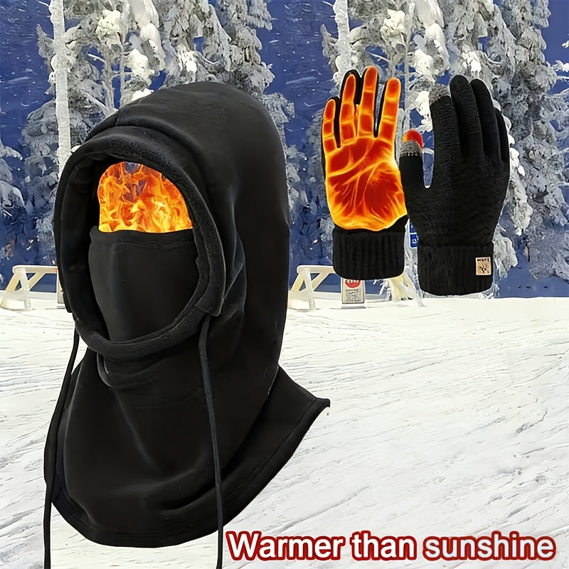 Winter Accessories Set - Men's Hat & Gloves Warm Beanie Head Cover Neck Scarf Cold Weather Bundle - product detail view 11