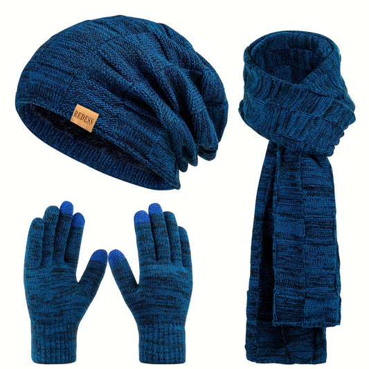 Winter Accessory Set - 3Pcs Hat Scarf Touchscreen Gloves Thick Warm Thermal Unisex Cold Weather - main product view