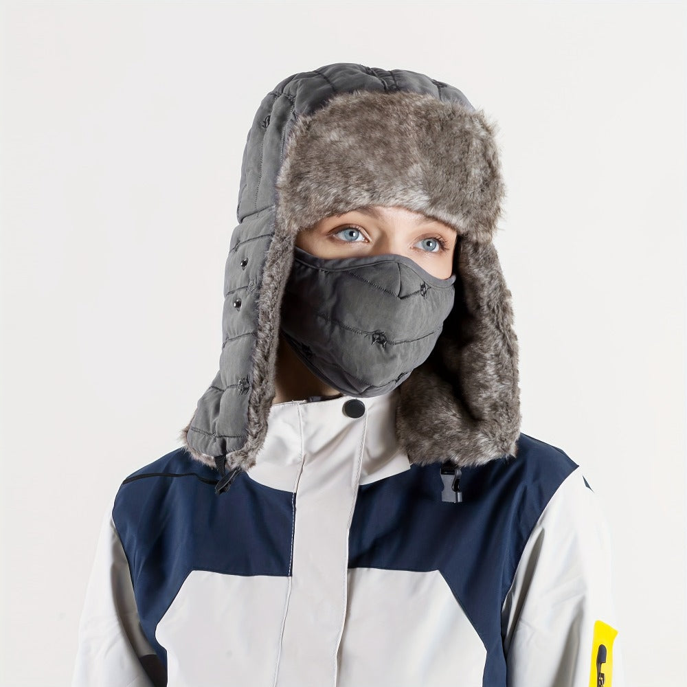 Winter Hat - Ski with Face Mask and Ear Cover Windproof Beanie Cap Plush Lined - product detail view 5