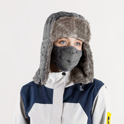Winter Hat - Ski with Face Mask and Ear Cover Windproof Beanie Cap Plush Lined - product detail view 5