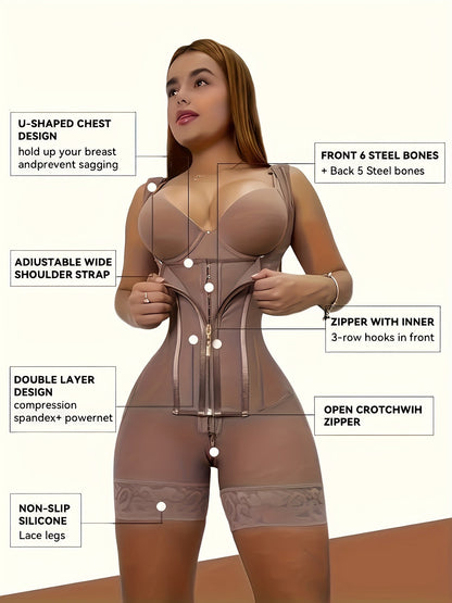Women 2 in 1 Adjust Hooks Abdomen Trimmer Control Shapewear Bodysuit High – view 10