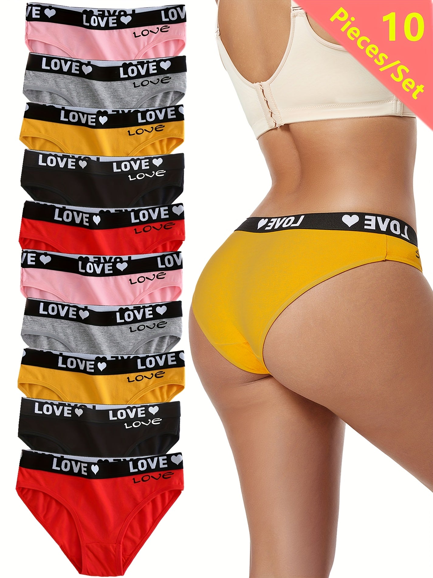 Women's 10-Pack Briefs - Heart Detail Everyday Comfort - Mixed colors – main product image