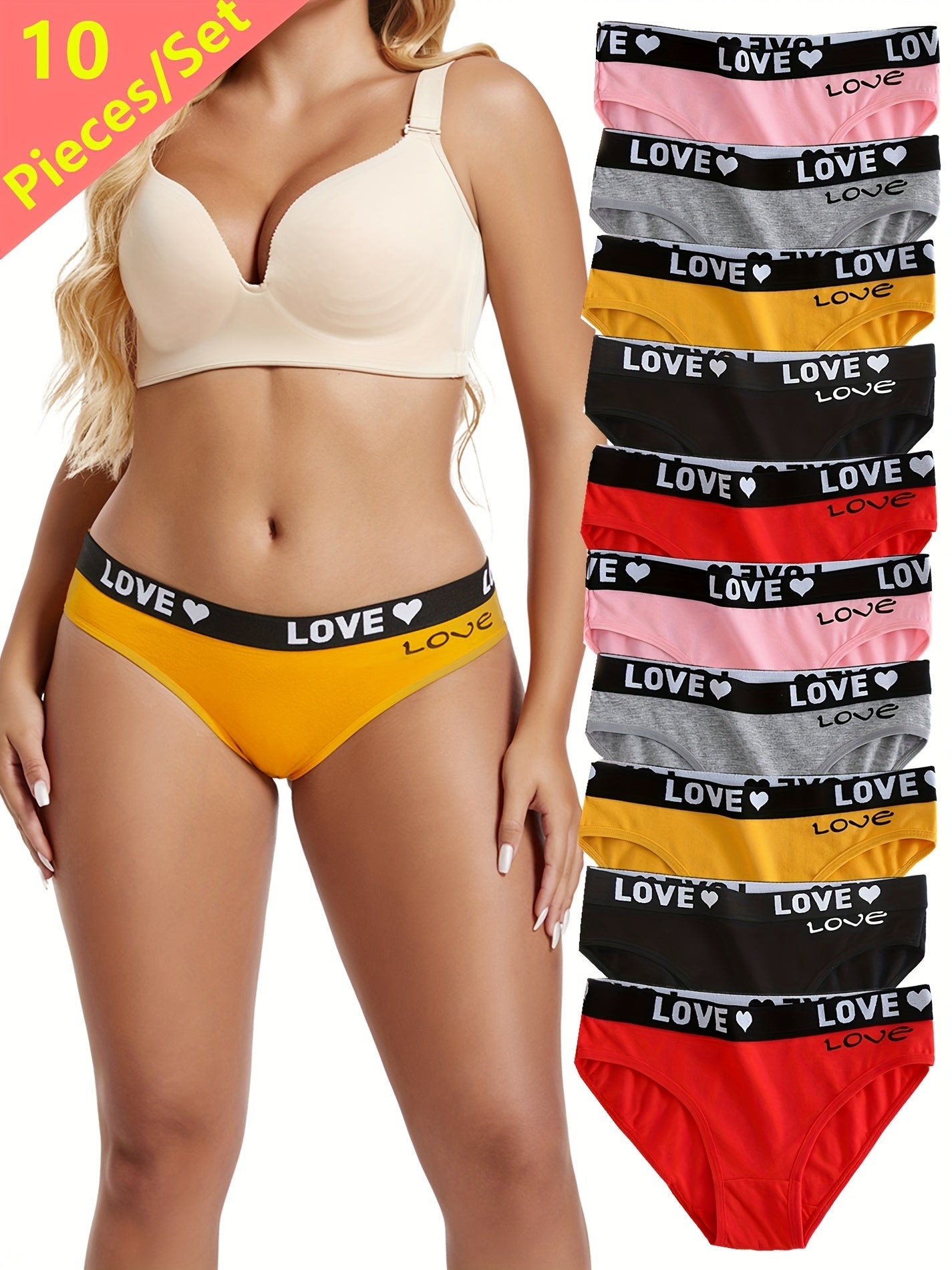 Women's 10-Pack Briefs - Heart Detail Everyday Comfort - Mixed colors – view 7