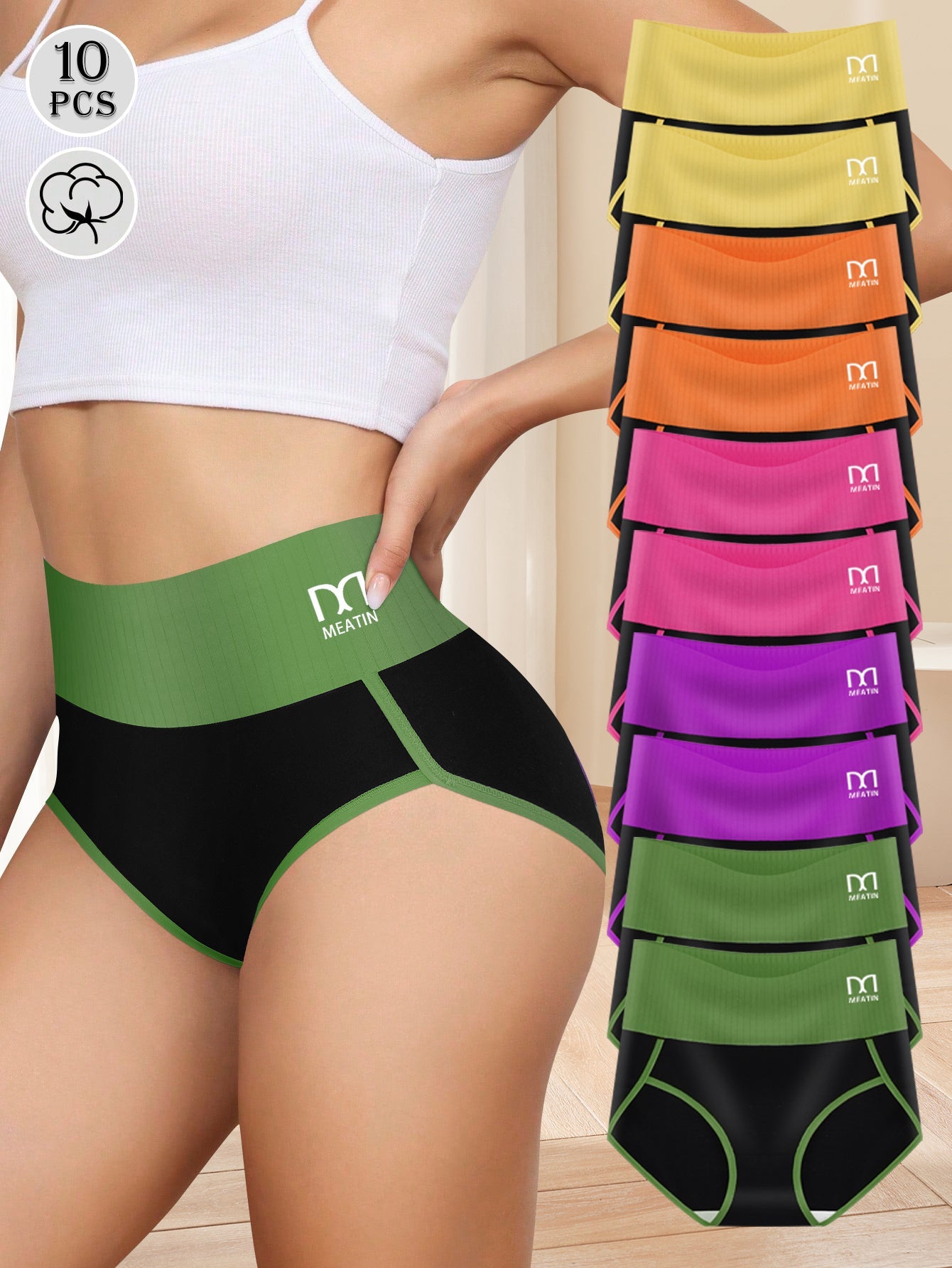 Women's 10-Pack High-Waist Seamless Briefs - Soft Plus Size Daily Comfort Mixed colors – main product image