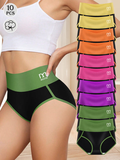 Women's 10-Pack High-Waist Seamless Briefs - Soft Plus Size Daily Comfort Mixed colors – main product image