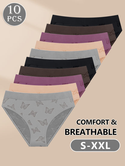 Women's 10-Pack Low-Rise Seamless Briefs - Butterfly Print Everyday Comfort – view 6