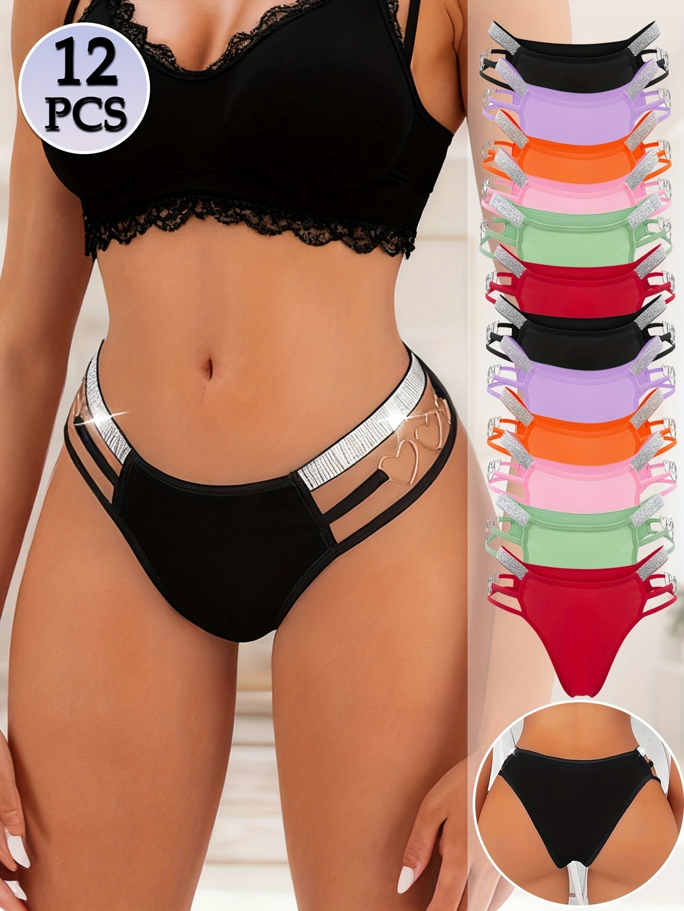 Women's 12-Pack Low-Rise Hipsters - Heart Detail Everyday Comfort – view 2