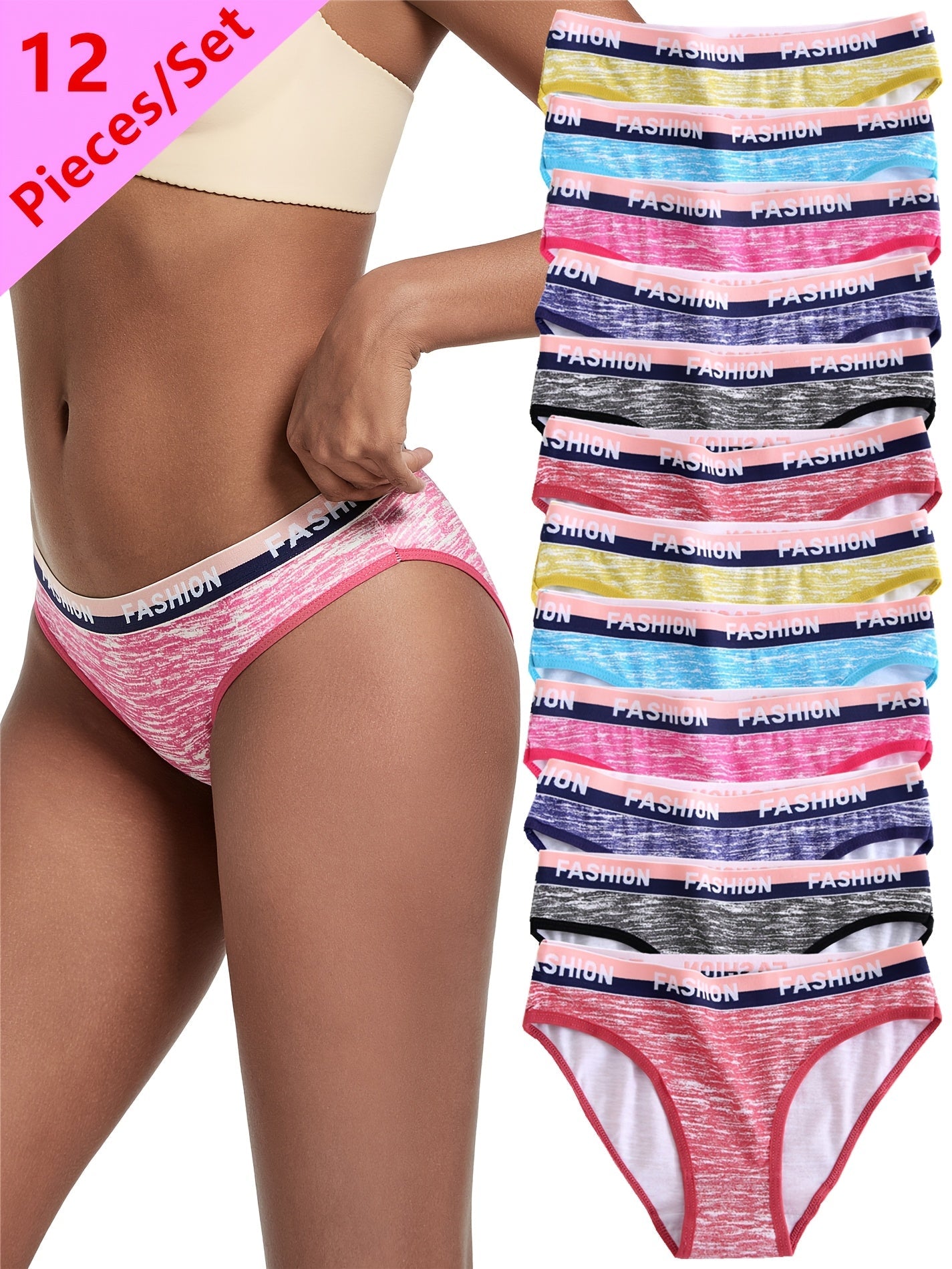Women’s 12-Pack Seamless Briefs - Smooth No-Show Fit – Mixed colors Printed – view 2