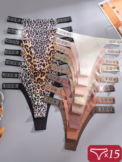Women's 15-Pack Low-Rise Thongs - Leopard Print Daily Comfort – view 3