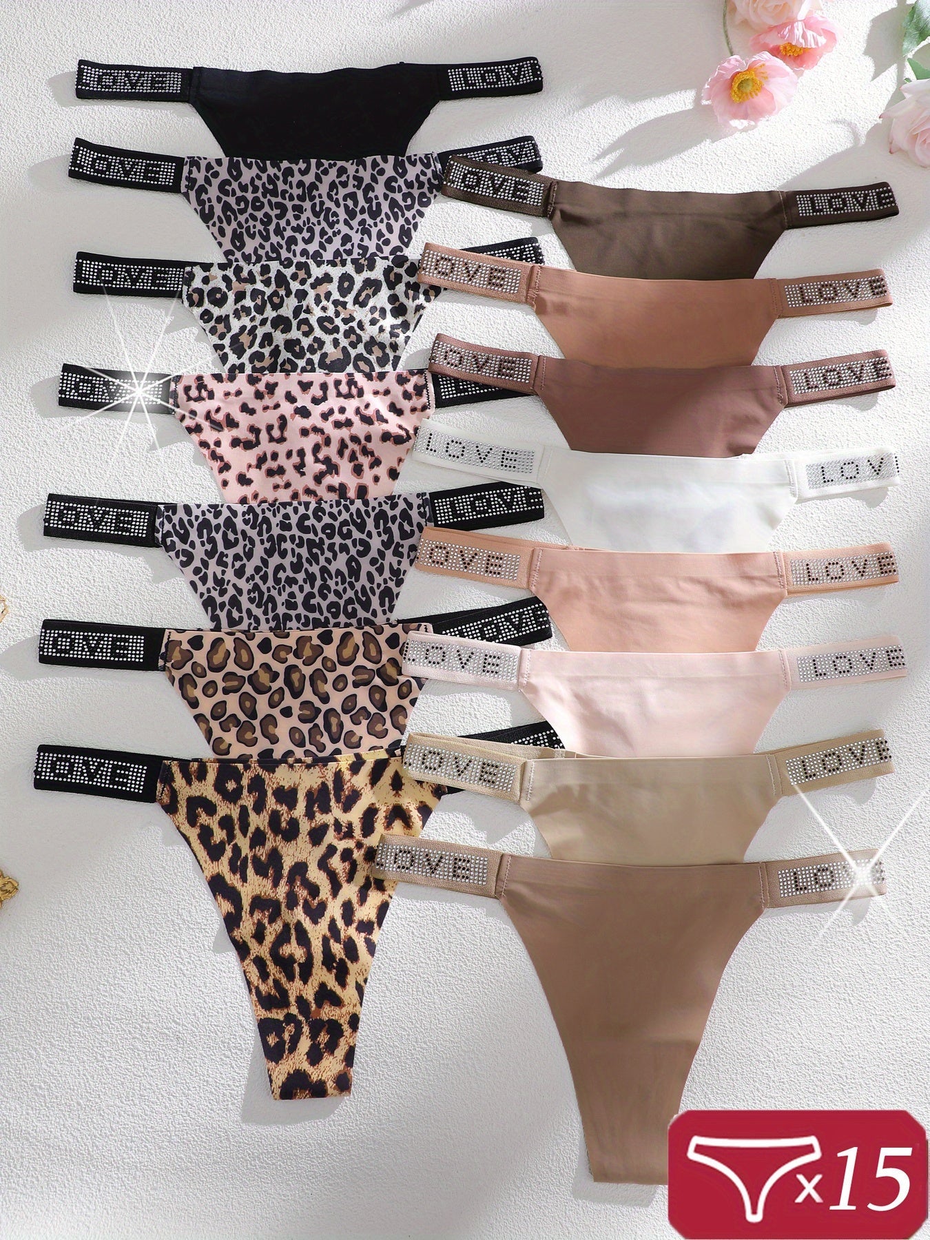 Women's 15-Pack Low-Rise Thongs - Leopard Print Daily Comfort – view 5