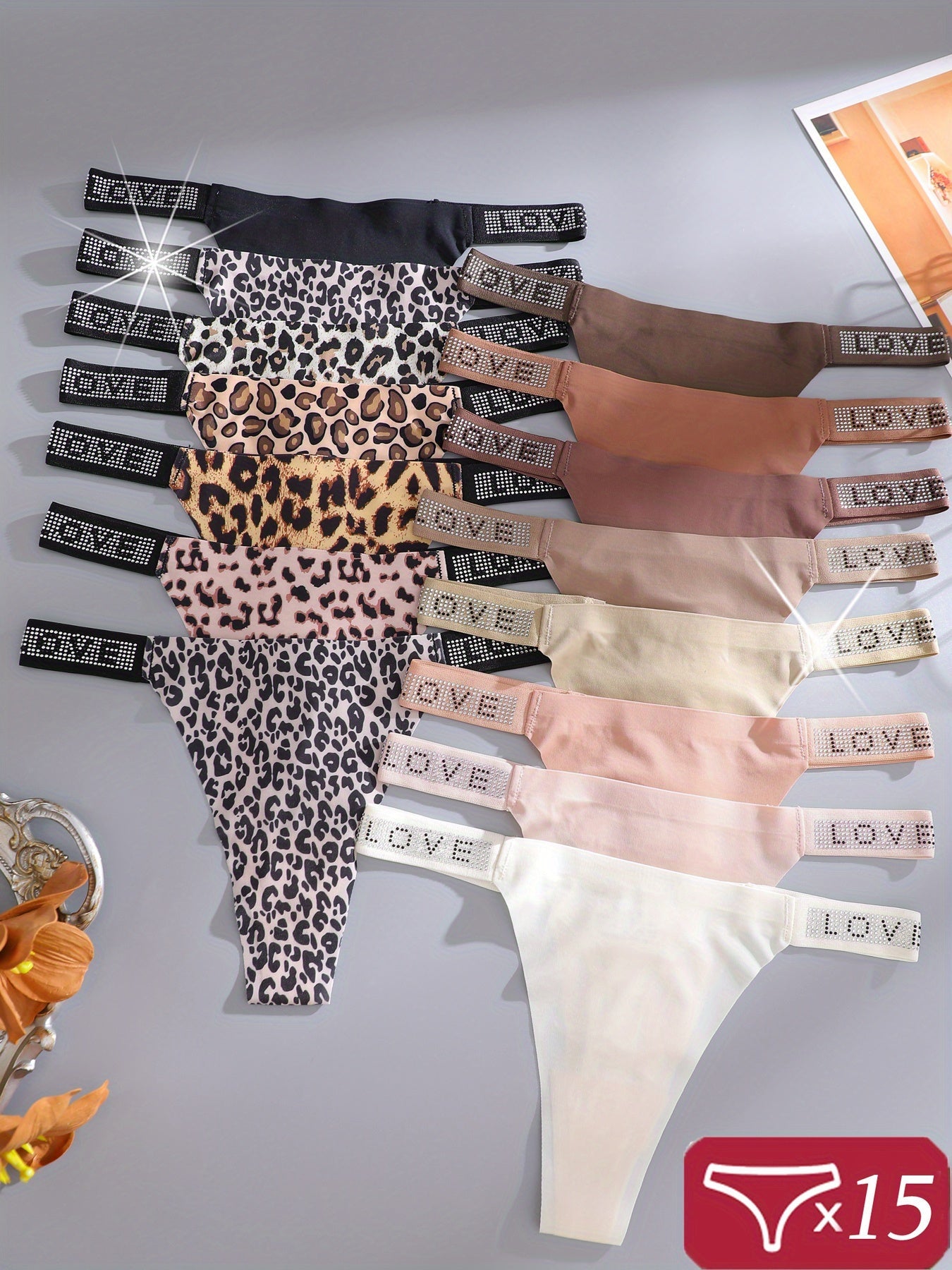 Women's 15-Pack Low-Rise Thongs - Leopard Print Daily Comfort – view 9