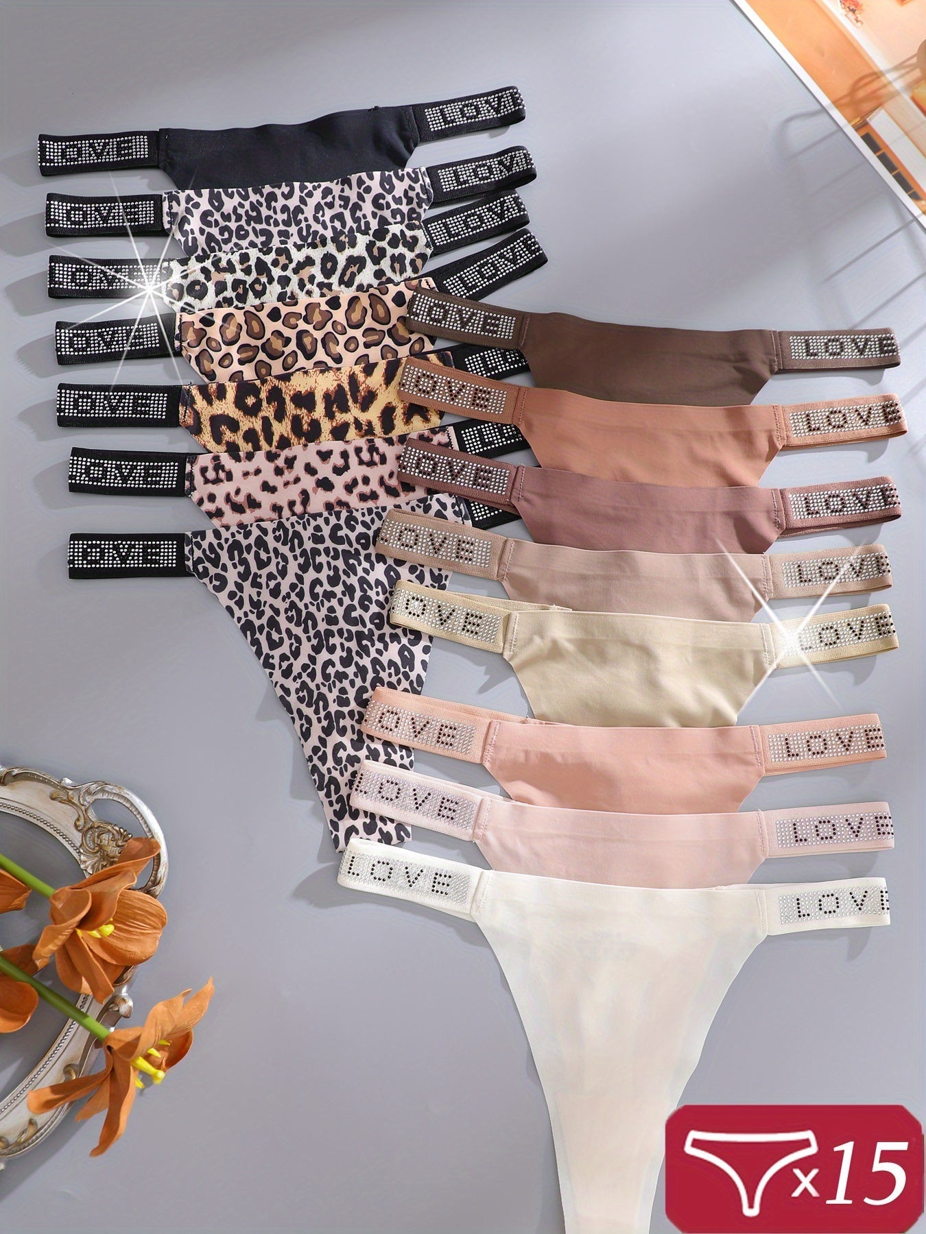 Women's 15-Pack Low-Rise Thongs - Leopard Print Daily Comfort – view 14