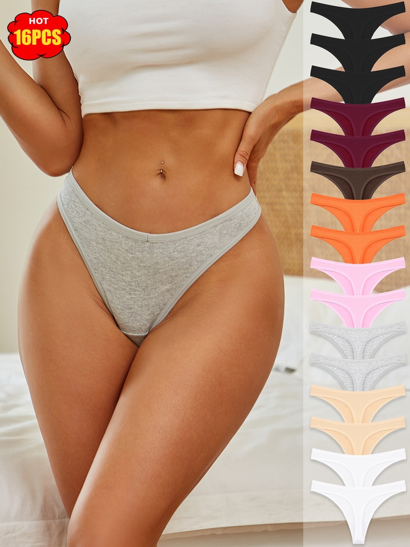 Women's 16-Pack Thongs - Solid Color Everyday Comfort - Mixed colors – view 2