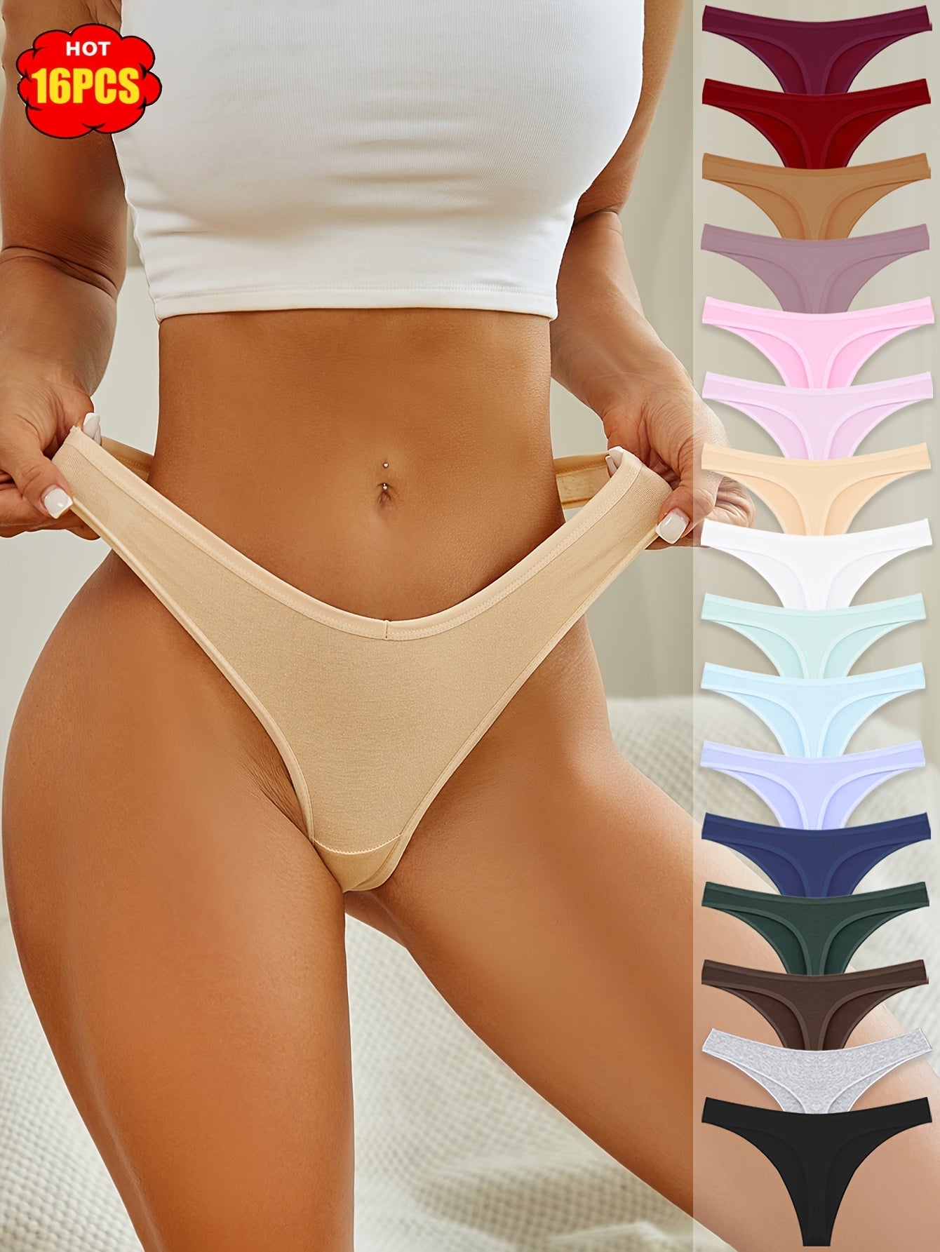 Women's 16-Pack Thongs - Solid Color Everyday Comfort - Mixed colors – view 8