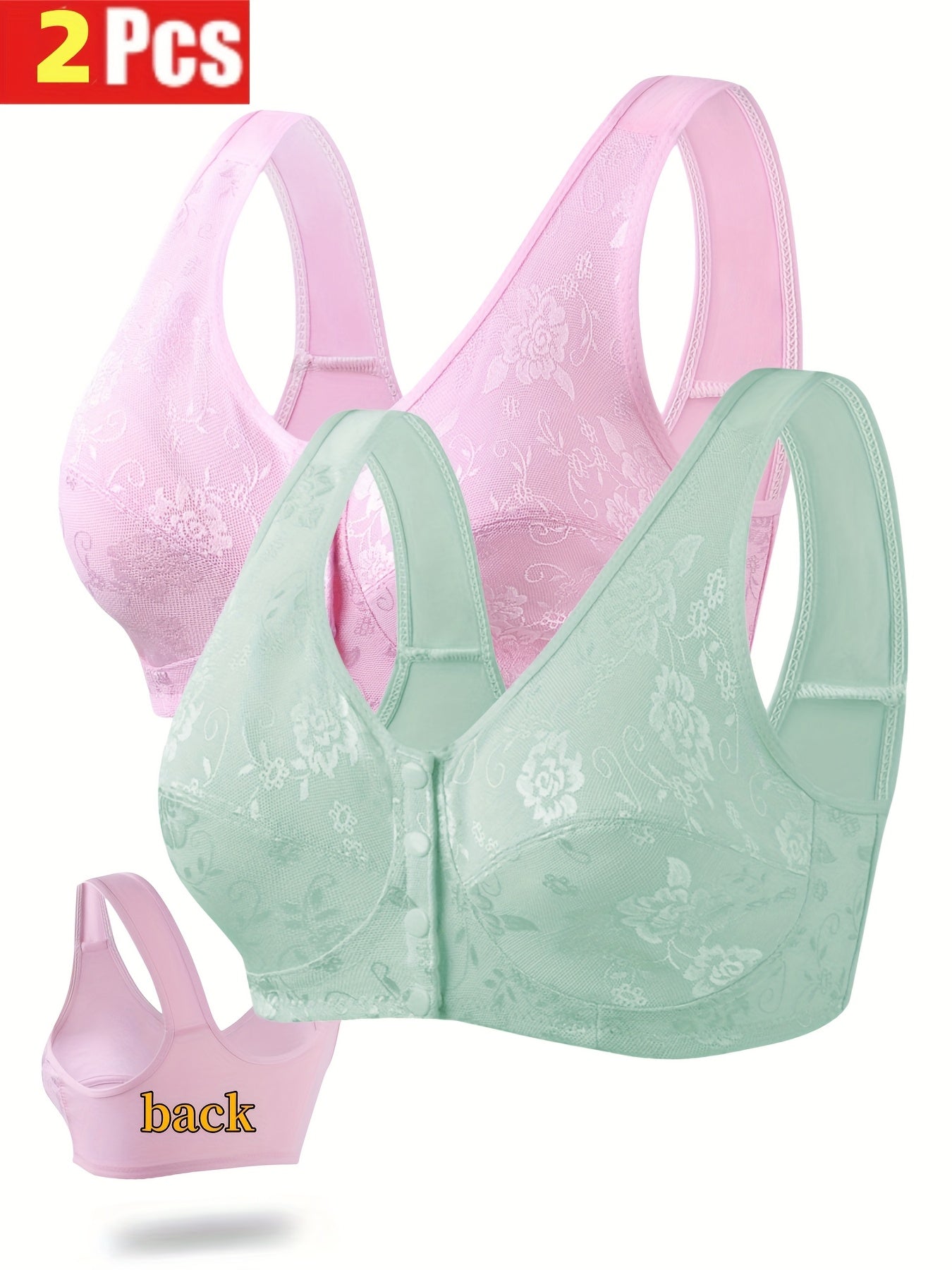 Women’s 2-Pack Front Closure Wireless Bra - Lace Detail Comfort detail view