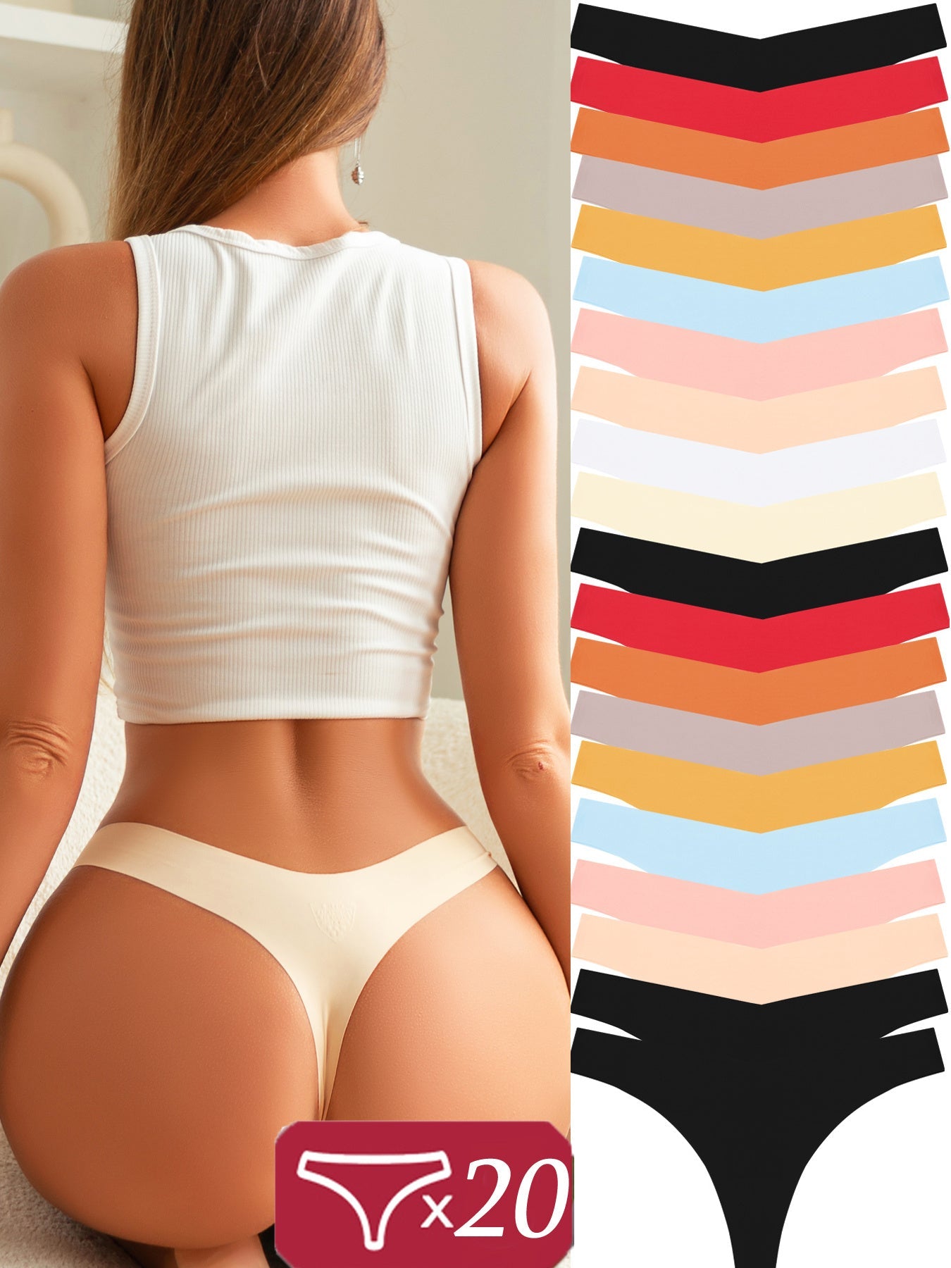 Women's 20-Pack Seamless Thongs - Solid Color Daily Comfort – view 5