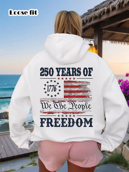 Women's 250th Anniversary Graphic Hoodie – American Flag Print detail view