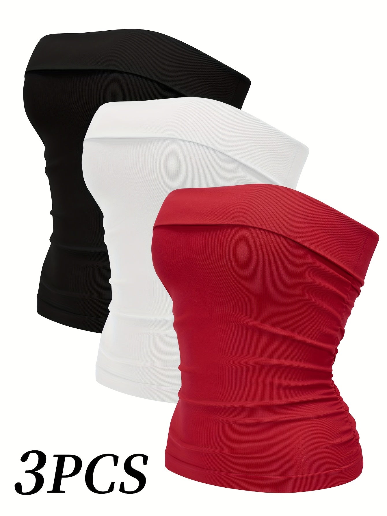 Women's 3-Pack Bandeau Crop Tops - Strapless Stretch Nylon Blend detail view