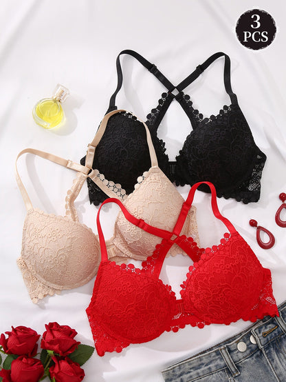 Women’s 3-Pack Front Closure Bra - Lace Detail Comfort – Sizes EU 70A–EU 90C – main product image