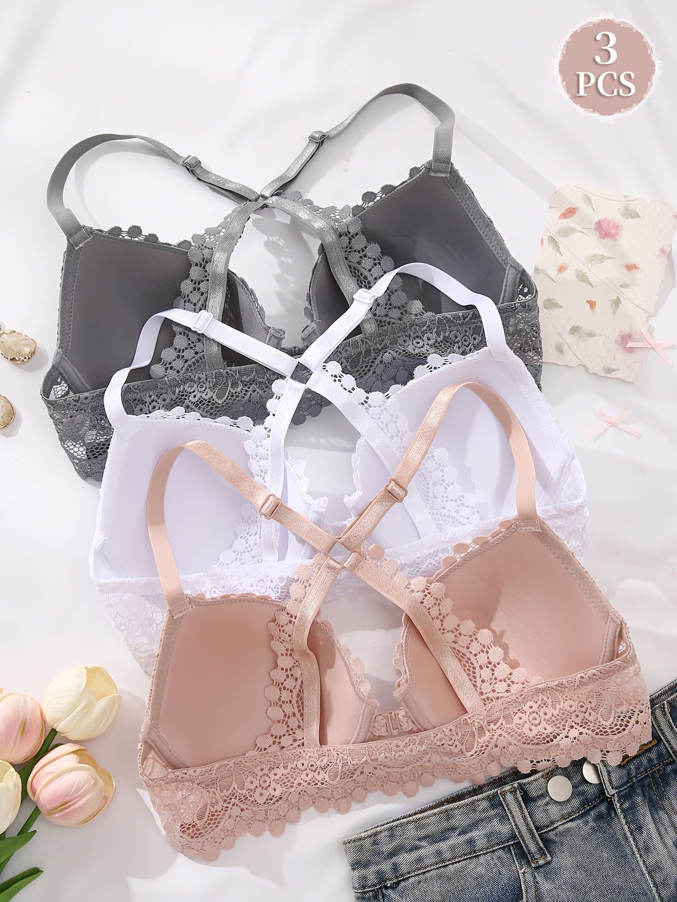 Women’s 3-Pack Front Closure Bra - Lace Detail Comfort – Sizes EU 70A–EU 90C – view 5