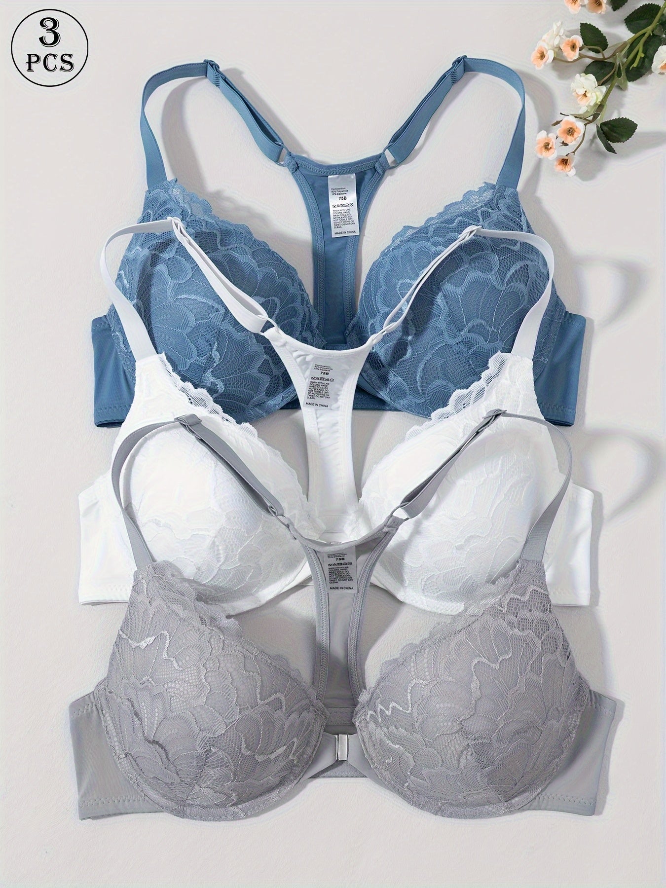 Women’s 3-Pack Front Closure Bra - Lace Detail Comfort – Sizes EU 70B–EU 90C – main product image