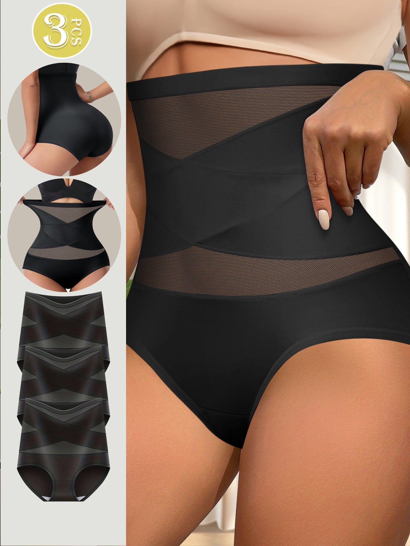 Women’s 3-Pack High-Waist Shapewear Briefs - Tummy Control Support – Black – view 8