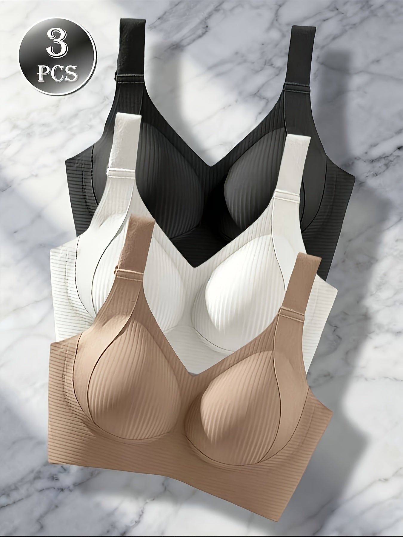 Women’s 3-Pack Wireless Bra - Soft Everyday Support – Multicolor Knit – main product image
