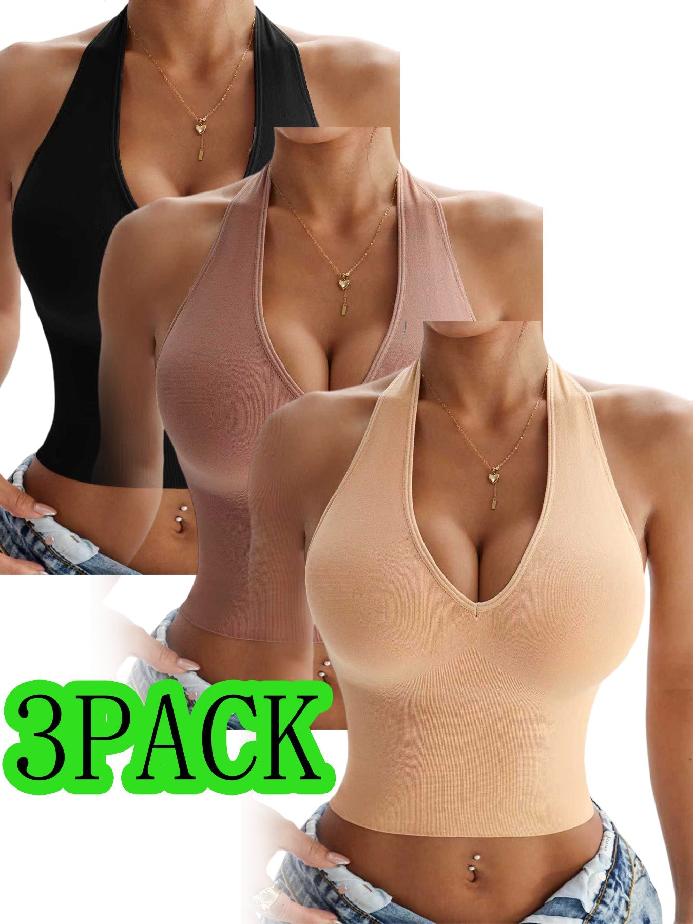 Women’s 3-Pack Wireless Bra - Soft Everyday Support – Wheat color Black – Black option – main product image