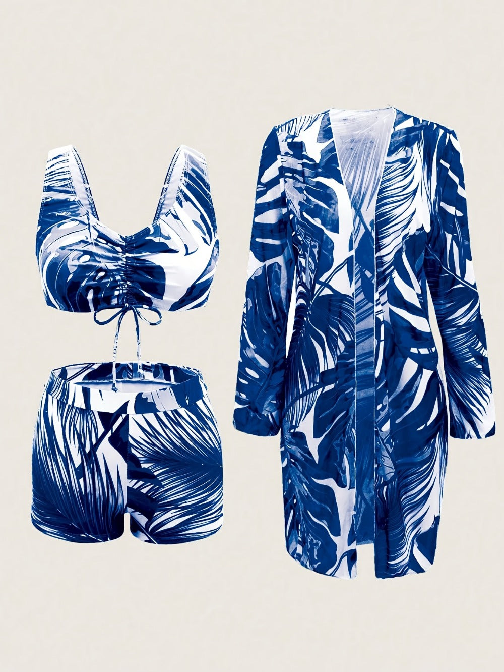 Women's 3-Piece Long Sleeve Swim Set - High-Stretch Printed Coverage detail view