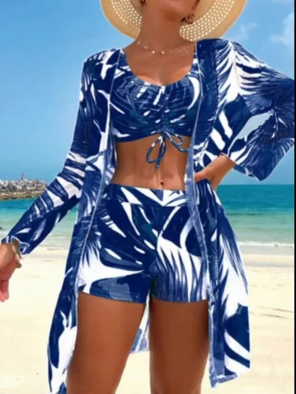 Women's 3-Piece Long Sleeve Swim Set - High-Stretch Printed Coverage detail view