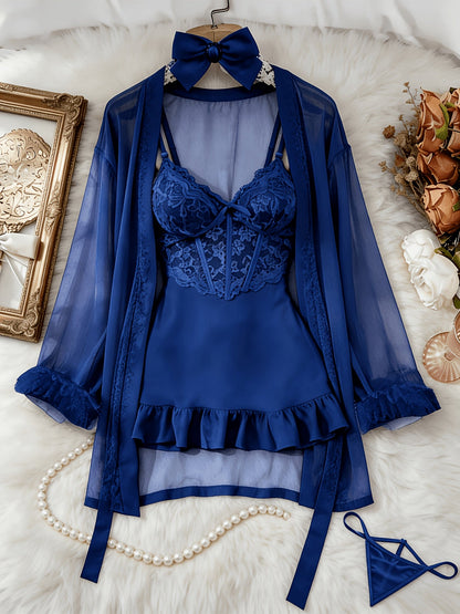 Women's 3-Piece Sheer Lace Babydoll Set - Robe and Panty – view 7