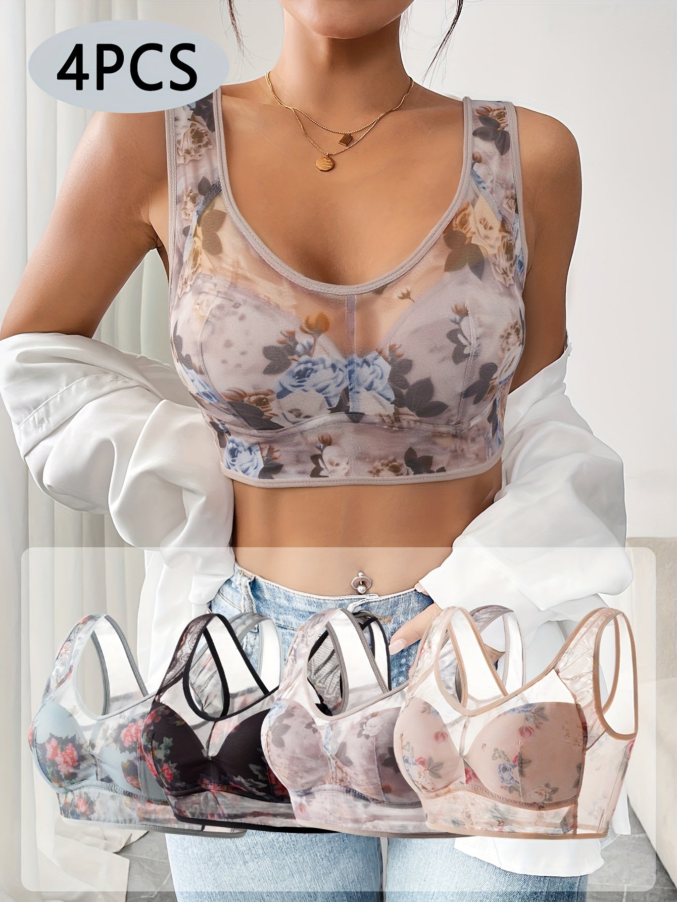 Women’s 4-Pack Bra - Lace Detail Comfort – Sizes S–XXL – main product image