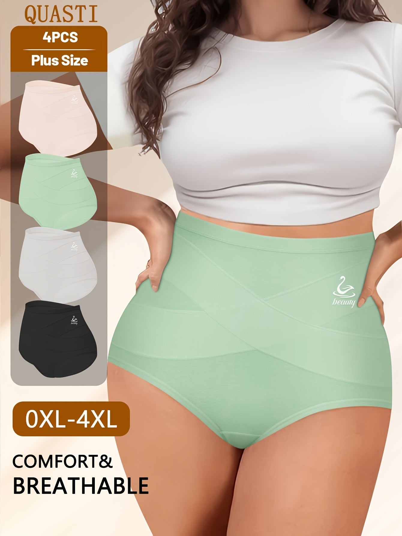 Women's 4-Pack High-Waist Briefs - Soft Plus Size Daily Comfort Mixed Color – main product image