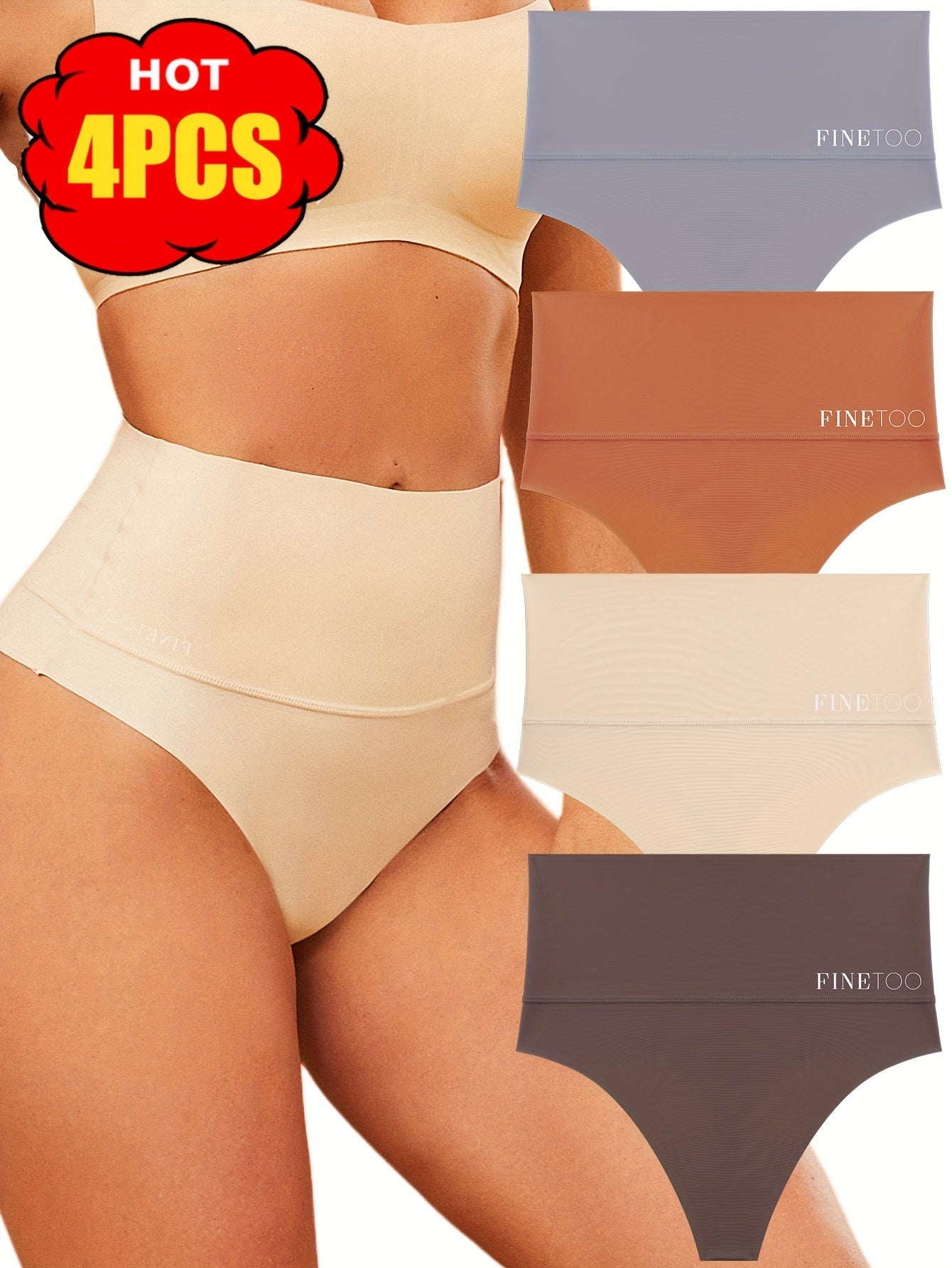 Women's 4-Pack High-Waist Seamless Thongs - Solid Color Everyday Comfort – main product image