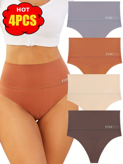 Women's 4-Pack High-Waist Seamless Thongs - Solid Color Everyday Comfort – view 3