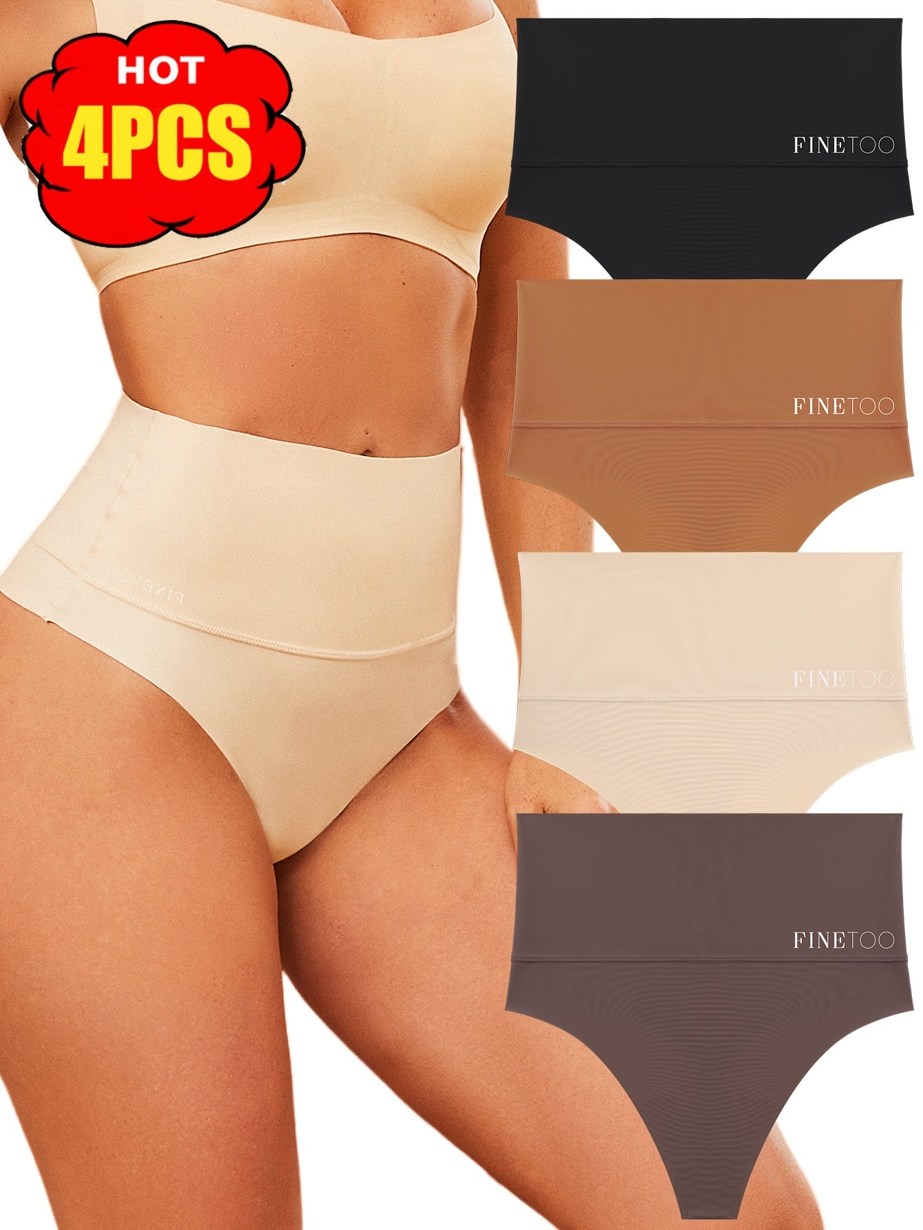 Women's 4-Pack High-Waist Seamless Thongs - Solid Color Everyday Comfort – view 4