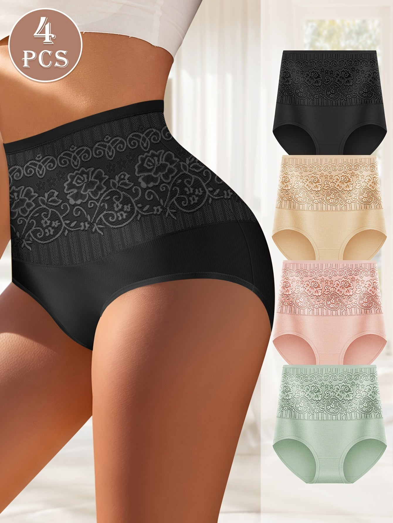Women’s 4-Pack High-Waist Shapewear Briefs - Tummy Control Support – Mixed colors Lace – main product image