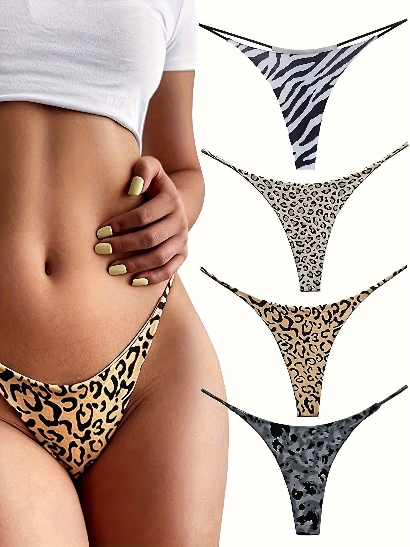 Women's 4-Pack Low-Rise Thongs - Leopard Print Everyday Comfort – main product image