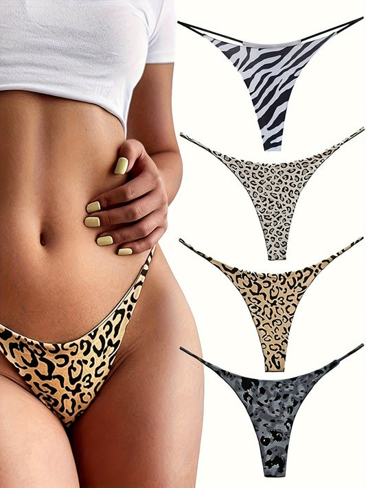 Women's 4-Pack Low-Rise Thongs - Leopard Print Everyday Comfort – main product image