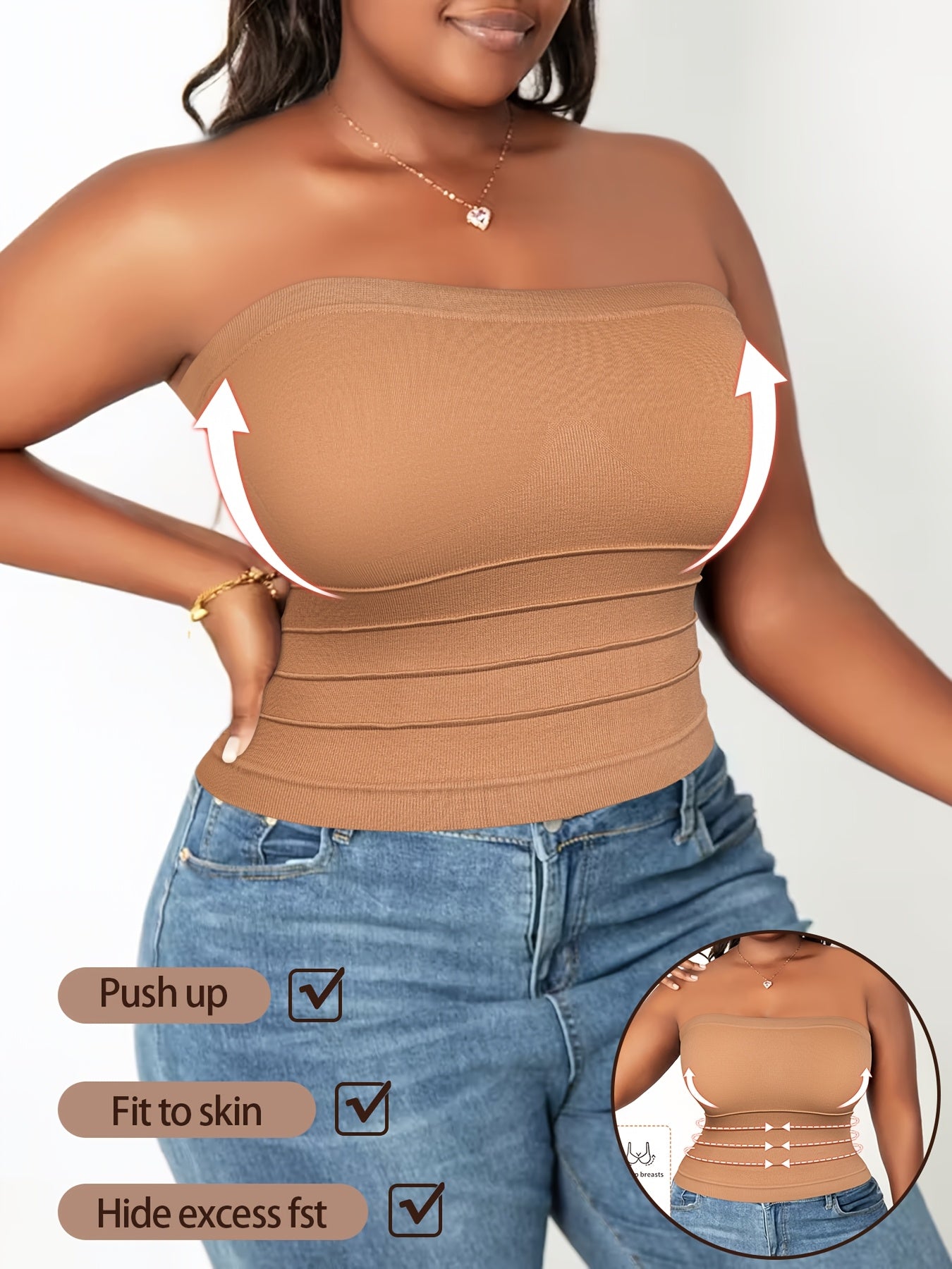 Women's 5-Pack Bandeau Tops - Stretch Strapless Multipack detail view