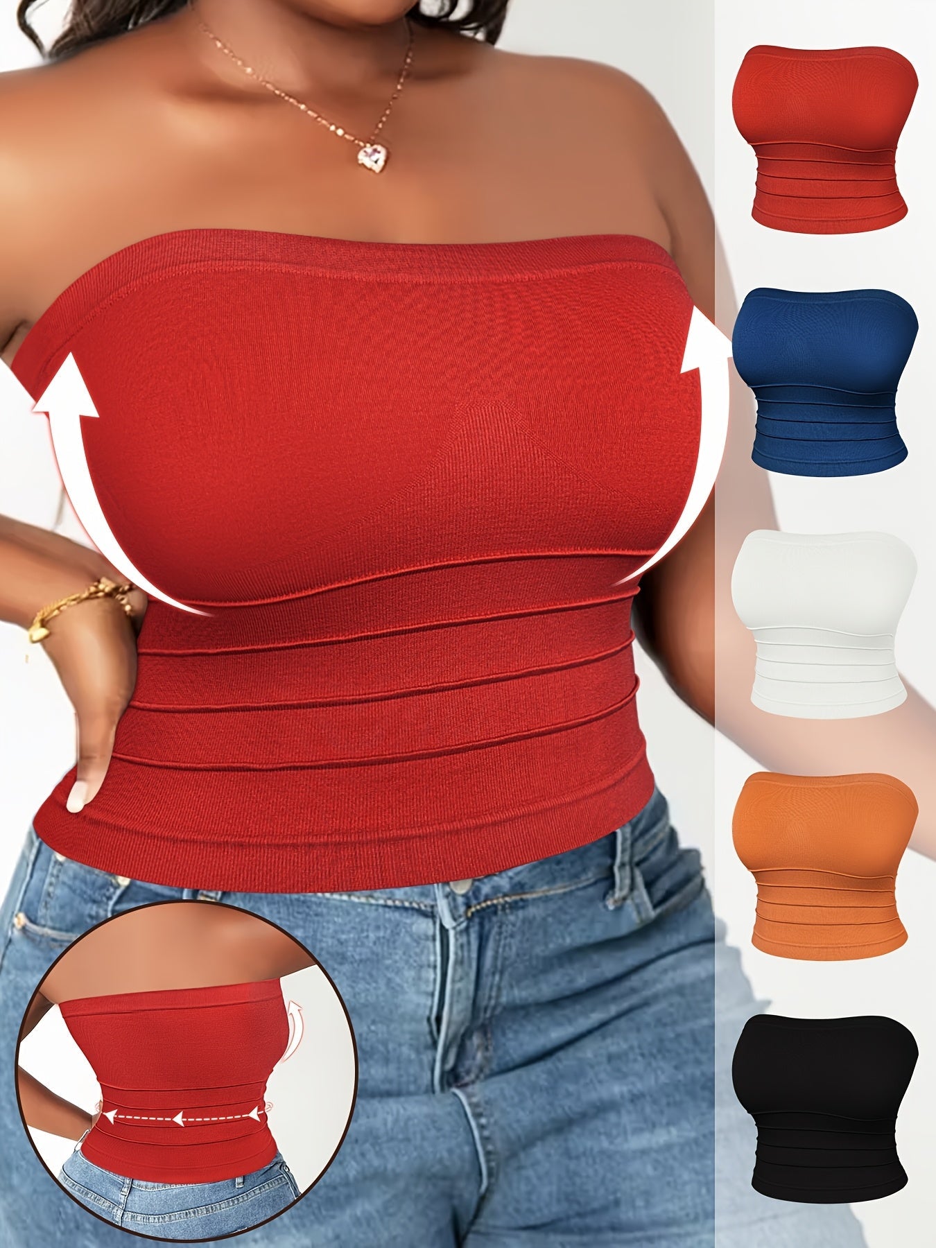 Women's 5-Pack Bandeau Tops - Stretch Strapless Multipack – Red option – main product image