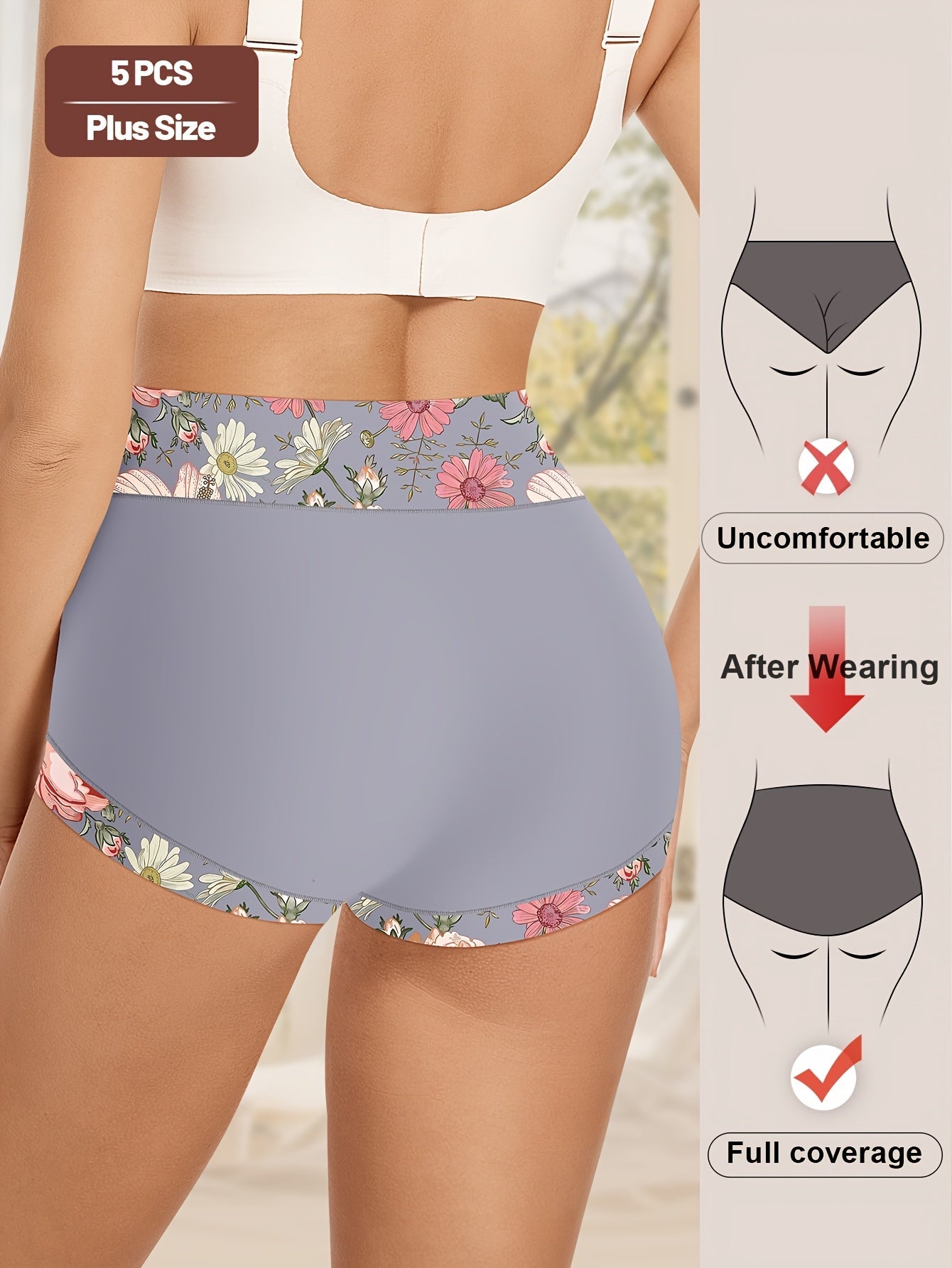 Women's 5-Pack High-Waist Briefs - Floral Everyday Comfort detail view