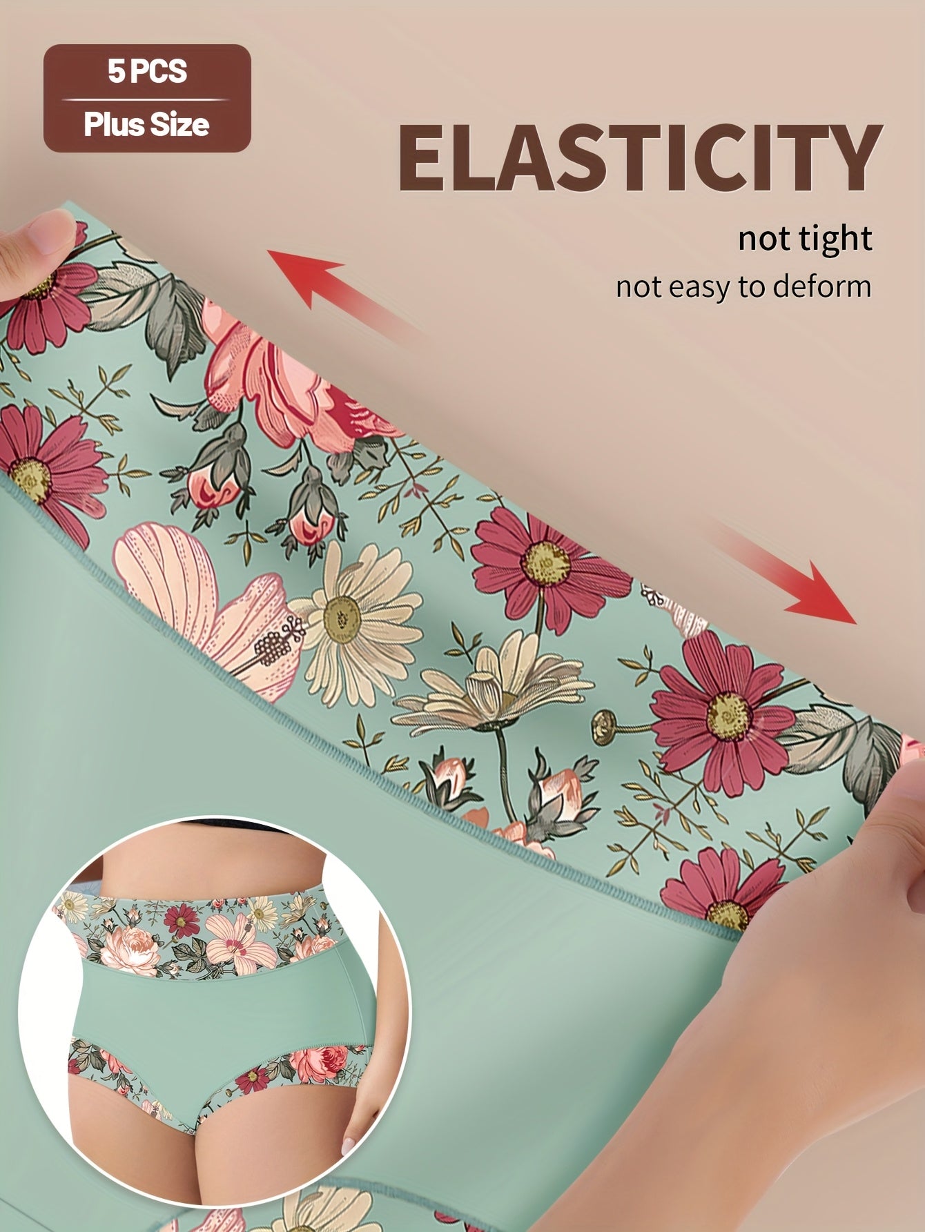 Women's 5-Pack High-Waist Briefs - Floral Everyday Comfort detail view