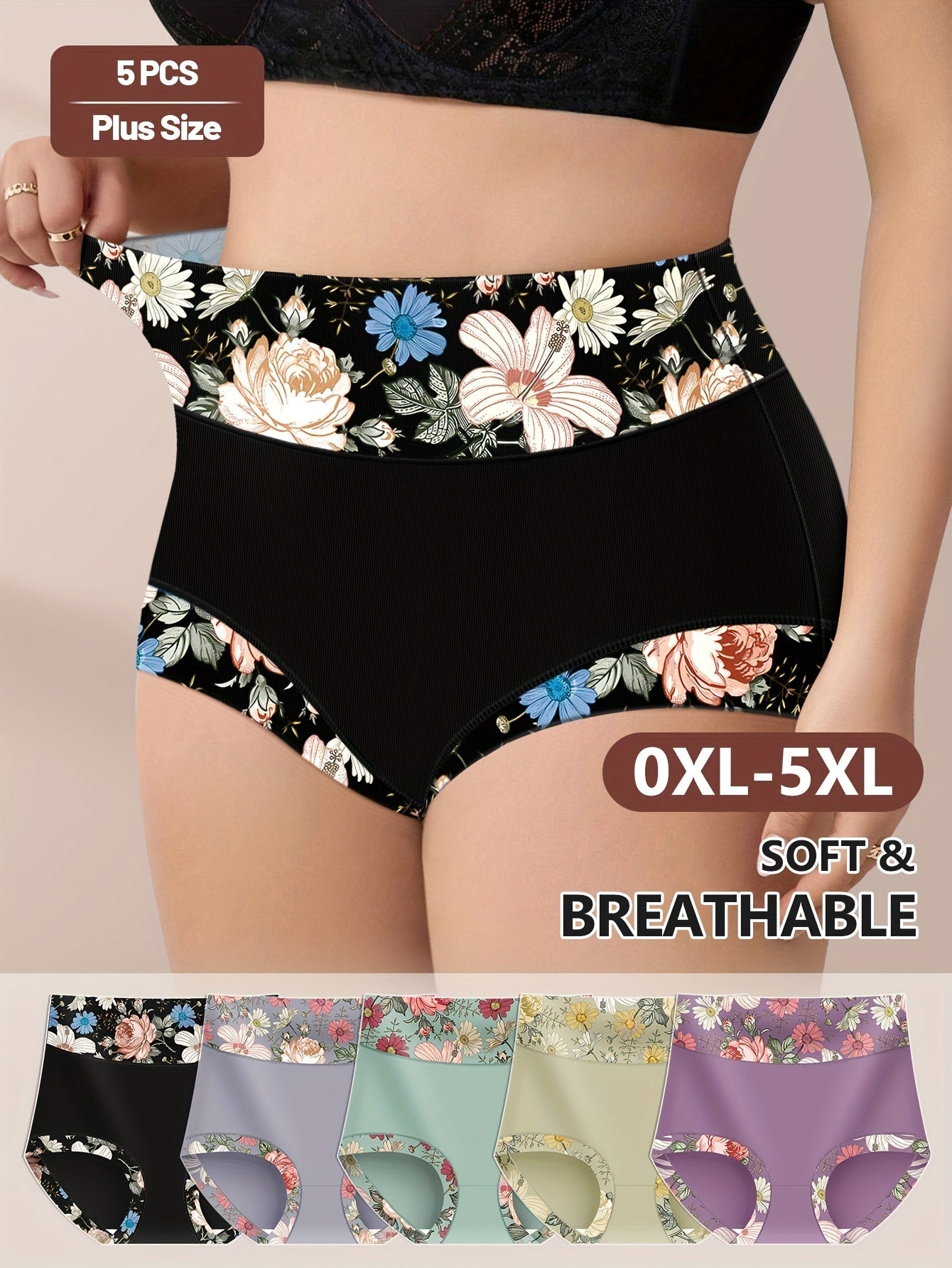 Women's 5-Pack High-Waist Briefs - Floral Everyday Comfort detail view