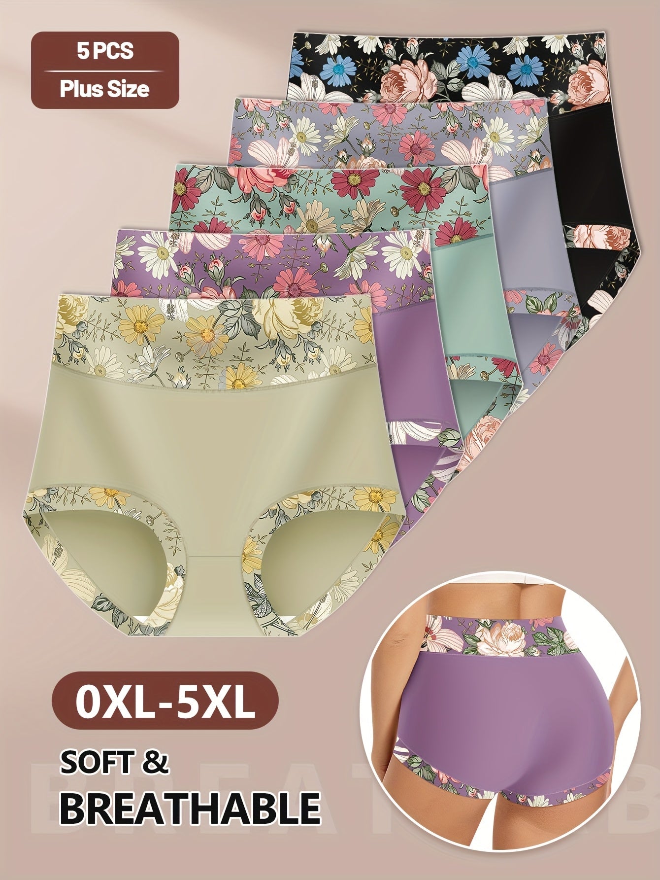 Women's 5-Pack High-Waist Briefs - Floral Everyday Comfort detail view
