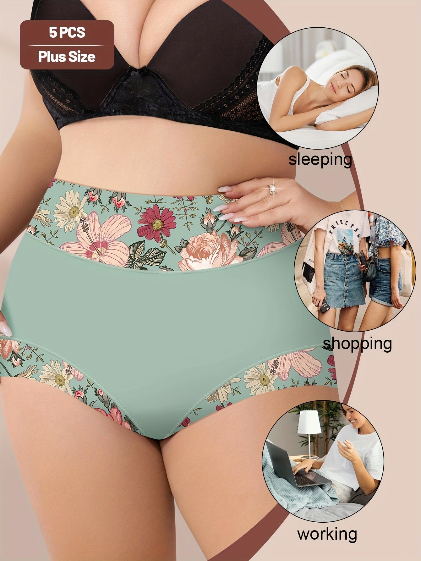 Women's 5-Pack High-Waist Briefs - Floral Everyday Comfort detail view