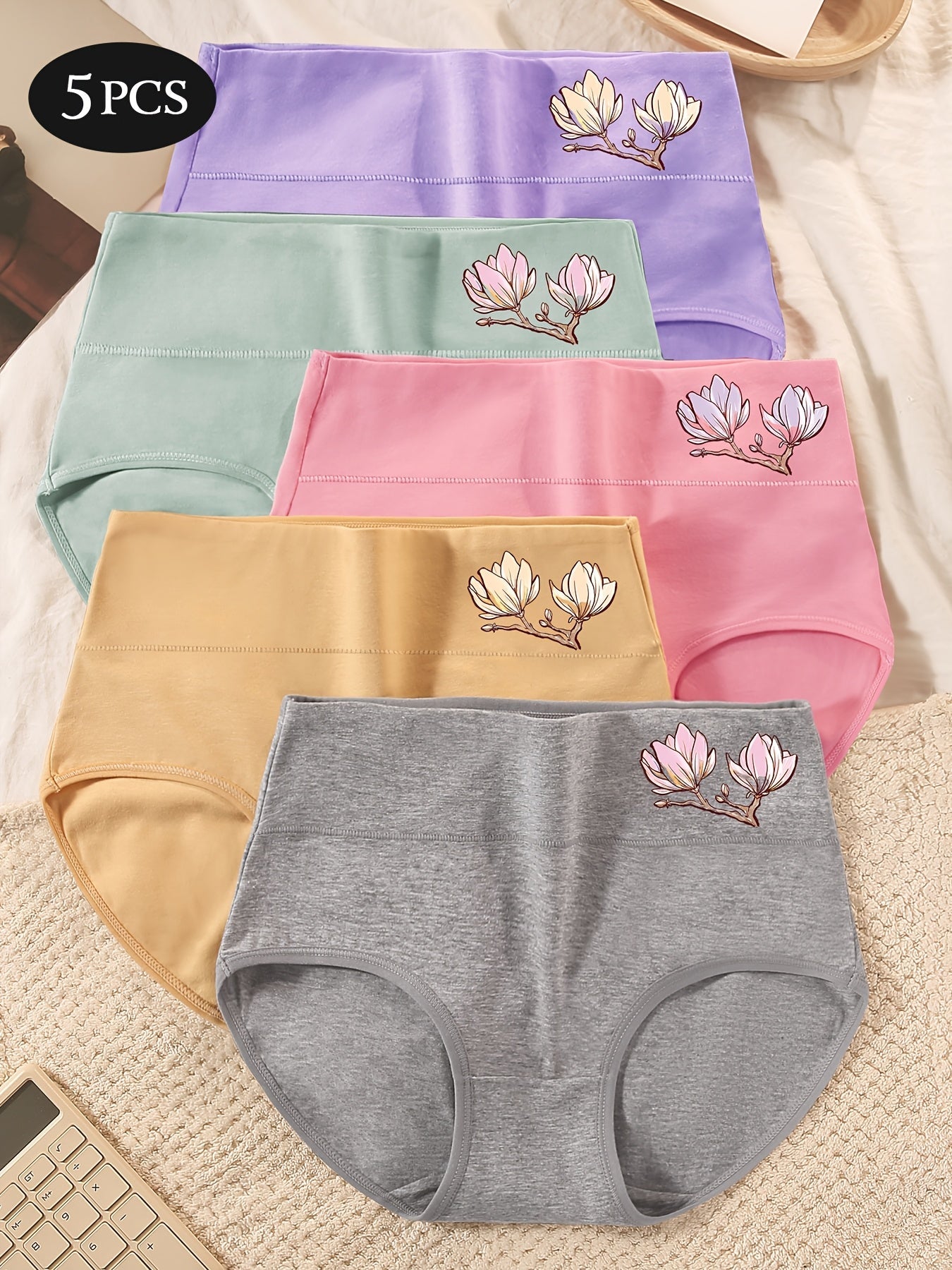 Women's 5-Pack High-Waist Briefs - Floral Everyday Comfort - Mixed colors – High-Waist Underwear – view 8