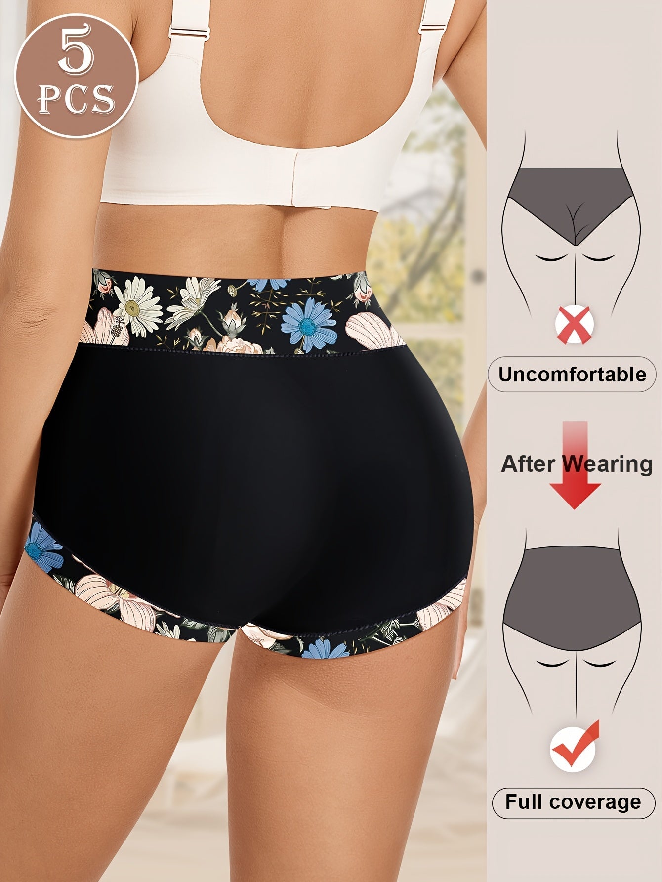 Women's 5-Pack High-Waist Briefs - Floral Everyday Comfort - Mixed colors Style 99 – view 9